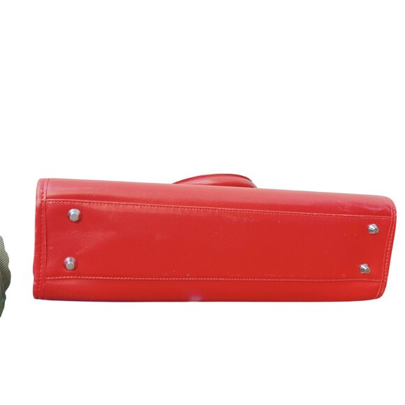 Levenger Red Leather Tusting Tote Bag Large - Picture 6 of 6